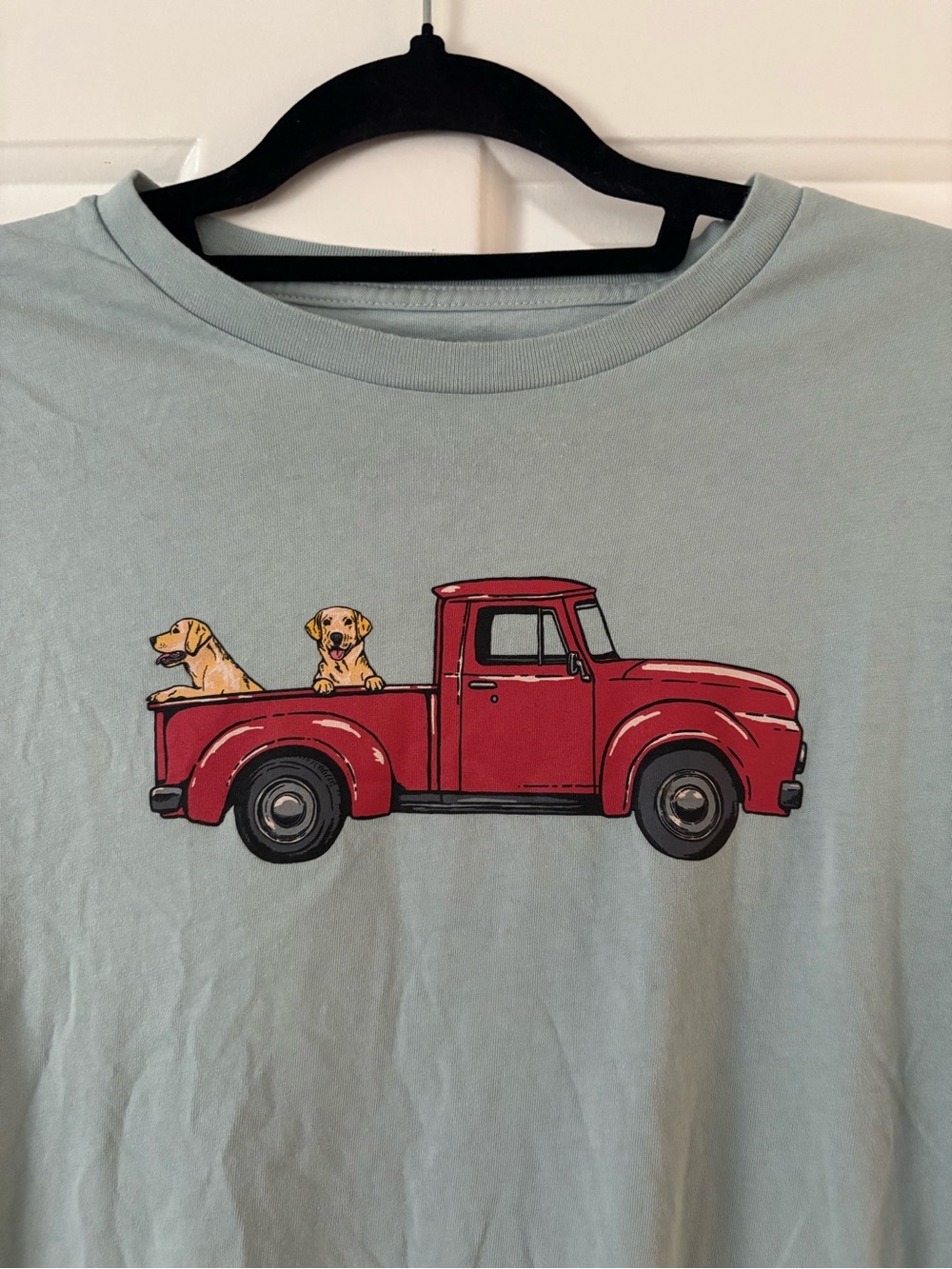 J. Crew Light Blue Tee with Red Truck and Yellow Labs - 100% Cotton - Size L